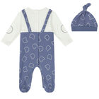 Boys Blue & White Babygrow & Hat Set, 1, hi-res